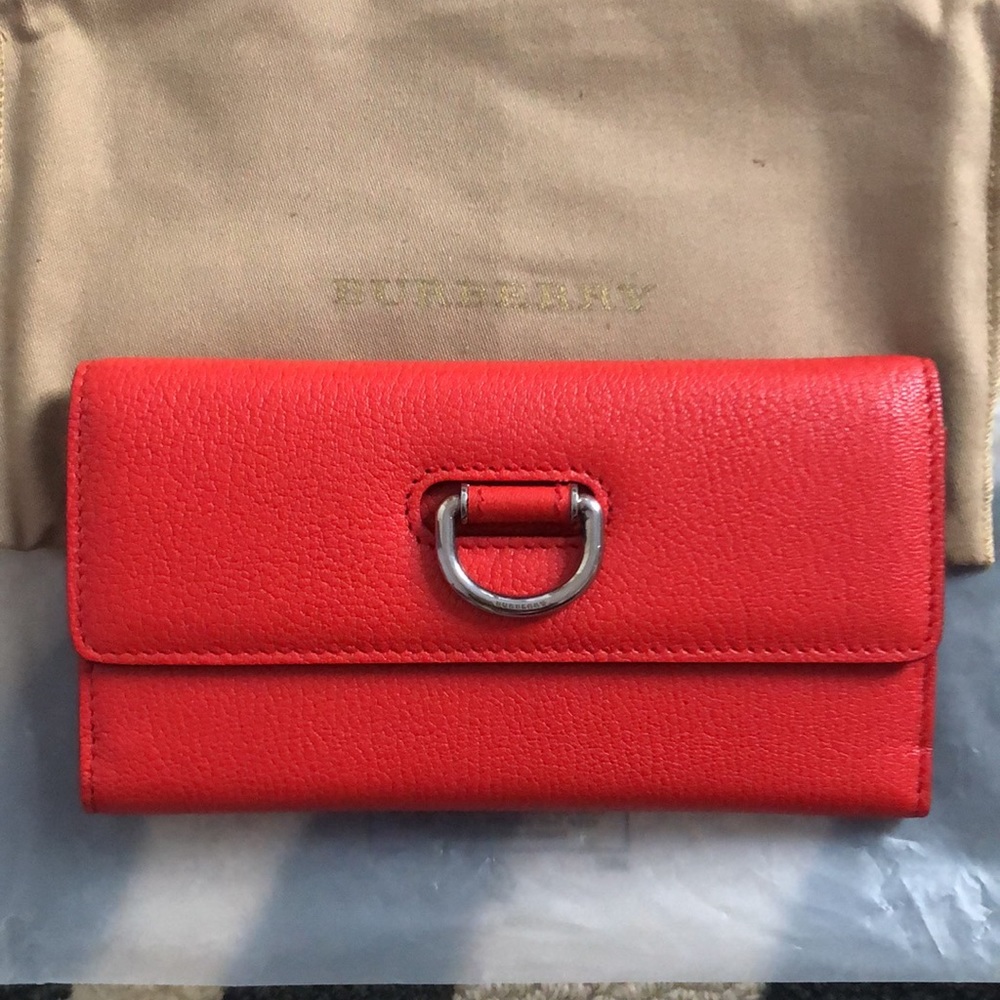 Burberry D Ring Continental Wallet Red NWT
